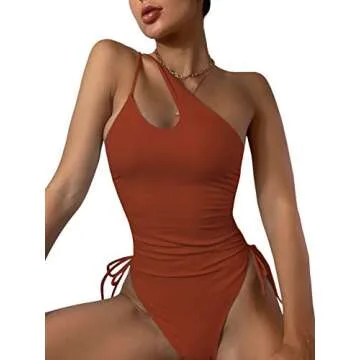 SOLY HUX Women's Floral Print Tie Back Backless Long Sleeve Bathing Suit One Piece Swimsuit Brown