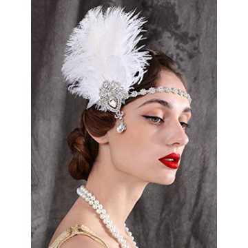 SWEETV 1920s Feather Headpiece for Vintage Glamour