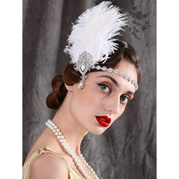 SWEETV 1920s Feather Headpiece for Vintage Glamour