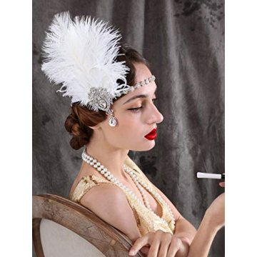 SWEETV 1920s Feather Headpiece for Vintage Glamour