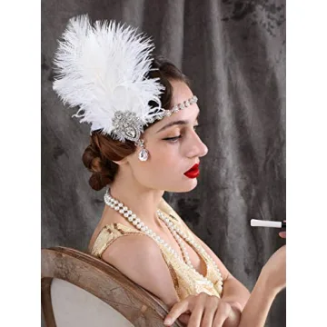 SWEETV 1920s Feather Headpiece for Vintage Glamour