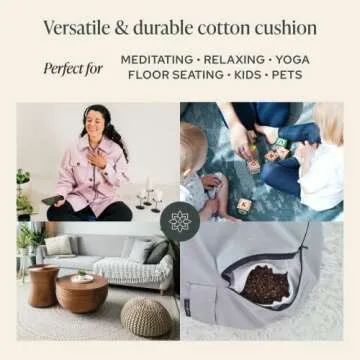 Mindful & Modern Large Meditation Cushion for Zafu Yoga - Meditation Pillow for Sitting on the Floor - Buckwheat Hull Filled Yoga Cushion with Removable, Washable 100% Cotton Cover and Carry Handle