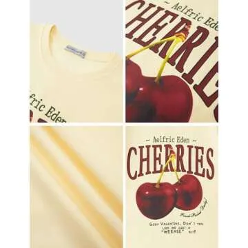 Aelfric Eden Oversized Graphic Tees Unisex Cherries Print T Shirts Casual Summer Short Sleeve Top Cotton Cute Tee Shirt Apricot