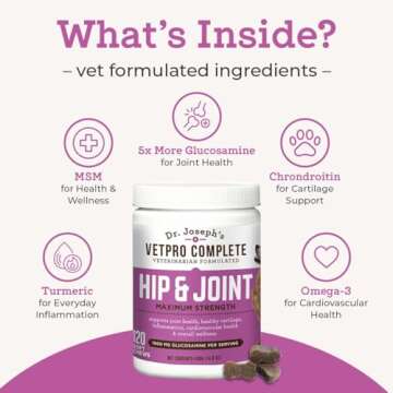 Dr. Joseph's VetPro Complete Dog Hip and Joint Supplement, 120 Count, Chicken Flavored Pain and Infl...