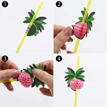 100pcs Coconut Tree Drinking Straws, Disposable Honeycomb Plastic Straws, Tropical Hawaiian Beach Cocktail Pool Luau Party Decorations Supplies
