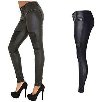 PU Leather Pants for Women Sexy Tight Stretchy Rider Leggings Black Faux Leather Pants for Women Pleather Pants Leggings with Zipper US 8