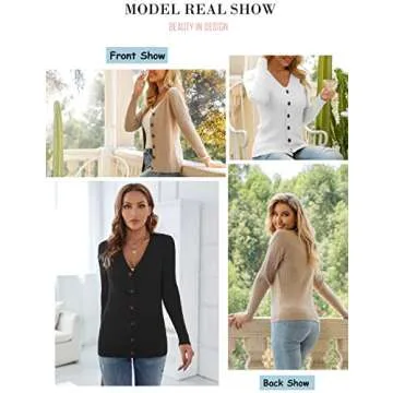 LIENRIDY Women's Knit Cardigan Long Sleeve Button Down Sweater Lightweight Cardigans Rose, M