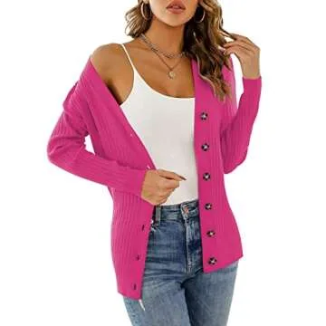 LIENRIDY Women's Knit Cardigan Long Sleeve Button Down Sweater Lightweight Cardigans Rose, M
