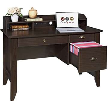 OneSpace Eleanor Executive Desk Wood Grain, Espresso