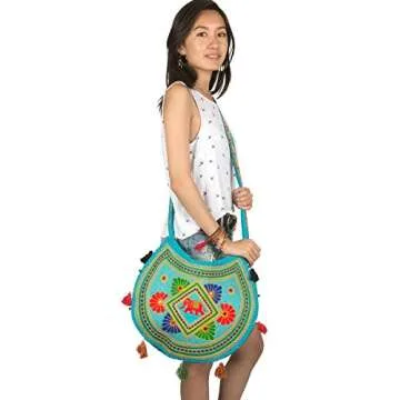 Tribe Azure Women Hippie Sling Handmade Crossbody Bag Boho Chic Patchwork Embroidered Shoulder Large Purse Gypsy Blue