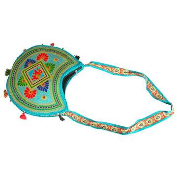 Tribe Azure Women Hippie Sling Handmade Crossbody Bag Boho Chic Patchwork Embroidered Shoulder Large Purse Gypsy Blue