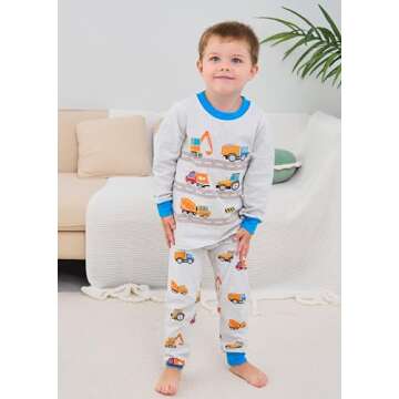 Boys Pajamas Truck 100% Cotton Construction Pjs Toddler 2 Piece Long Sleeve Sleepwear Kids Christmas Clothes Set 5t