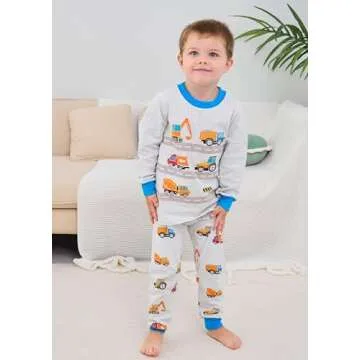 Boys Truck Pajamas 100% Cotton, Fun Sleepwear for Kids