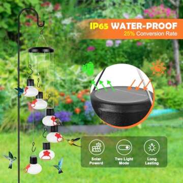 Headak Life Charming Wind Chimes Hummingbird Feeders for Outdoors,Solar Hummingbird Feeder Glass Mad...