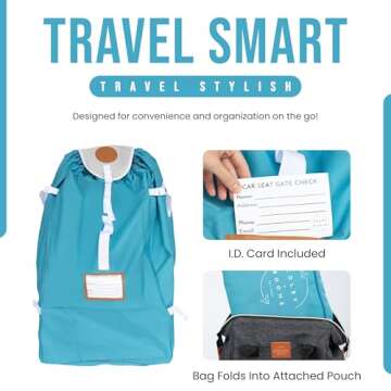 Colby + Boone Car Seat Travel Bag for Airplane | Foldable Car Seat Backpack | Heavy Duty Car Seat Bags for Air Travel | Car Seat Bag | Carseat Cover for Airplane Travel | Blue Carseat Travel Bag