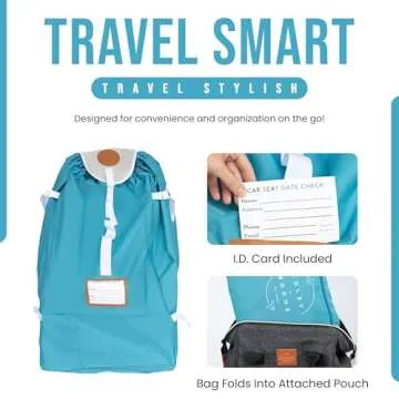Colby + Boone Car Seat Travel Bag for Airplane | Foldable Car Seat Backpack | Heavy Duty Car Seat Bags for Air Travel | Car Seat Bag | Carseat Cover for Airplane Travel | Blue Carseat Travel Bag