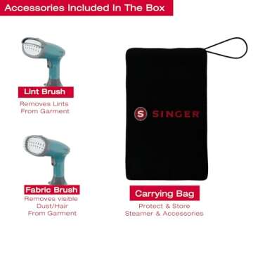 SINGER High Performance Handheld Garment Steamer for Clothes,1500 W, 20 Second Ultra-Fast Heat-up, Auto-Off, Large Detachable Water Tank, Great for Professional Wrinkle-Free Results