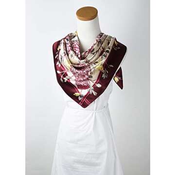 corciova Satin Silk Like Lightweight Scarf Hair Wrap Women Burgundy Branch Bird Flower Headband Tie Sleeping at Night Bandana