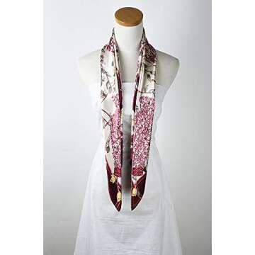 corciova Satin Silk Like Lightweight Scarf Hair Wrap Women Burgundy Branch Bird Flower Headband Tie Sleeping at Night Bandana