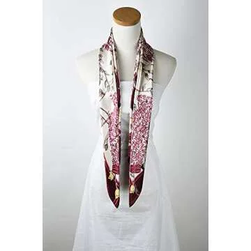 corciova Satin Silk Like Lightweight Scarf Hair Wrap Women Burgundy Branch Bird Flower Headband Tie Sleeping at Night Bandana