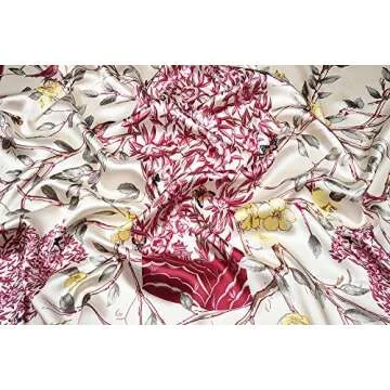 corciova Satin Silk Like Lightweight Scarf Hair Wrap Women Burgundy Branch Bird Flower Headband Tie Sleeping at Night Bandana