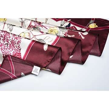 corciova Satin Silk Like Lightweight Scarf Hair Wrap Women Burgundy Branch Bird Flower Headband Tie Sleeping at Night Bandana