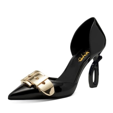 XYD Women Trendy Metal Buckle High Heel Pumps - Elegant Event Shoes