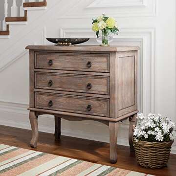 ClickDecor Thomas Antique Country Style Dresser Chest with 3 Drawers, Weathered Wood Nightstand Livi...
