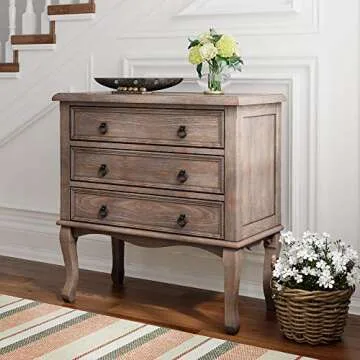 ClickDecor Thomas Antique Country Style Dresser Chest with 3 Drawers, Weathered Wood Nightstand Livi...