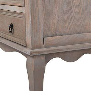 ClickDecor Thomas Antique Country Style Dresser Chest with 3 Drawers, Weathered Wood Nightstand Living Room Accent Furniture, Black Ring Handle, Curved Legs, Grey