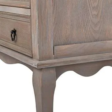 ClickDecor Thomas Antique Country Style Dresser Chest with 3 Drawers, Weathered Wood Nightstand Living Room Accent Furniture, Black Ring Handle, Curved Legs, Grey