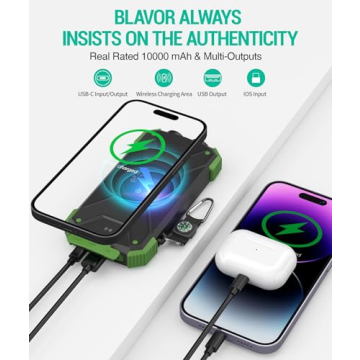 BLAVOR Solar Charger Power Bank 10,000mAh, Portable Wireless Charger, 20W Fast Charging External Battery Pack with USB C for Cell Phones, Solar Panel Charger with Dual Flashlight for Camping