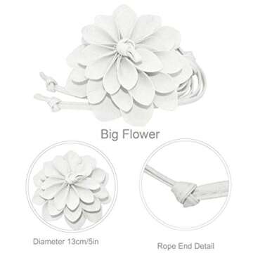 TeeYee Women Girls Big Decor Flower Waist Chain/Rope/Belt (white, one size)