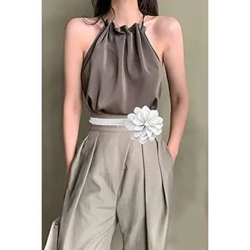 TeeYee Women Girls Big Decor Flower Waist Chain/Rope/Belt (white, one size)