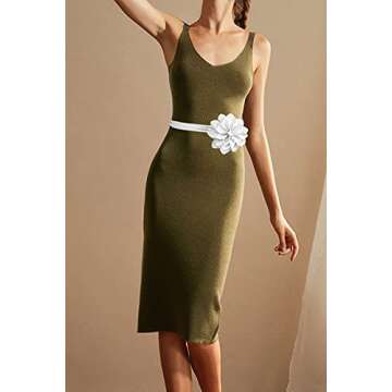 TeeYee Women Girls Big Decor Flower Waist Chain/Rope/Belt (white, one size)