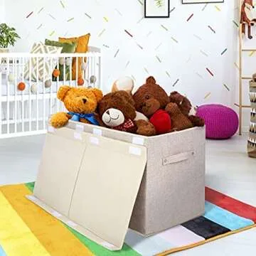 popoly Large Toy Box Chest Storage with Flip-Top Lid, Collapsible Kids Storage Boxes Container Bins ...