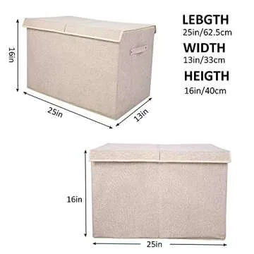 popoly Large Toy Box Chest Storage with Flip-Top Lid, Collapsible Kids Storage Boxes Container Bins for Toys, Playroom Organizers, 25"x13" x16"(Linen Beige)
