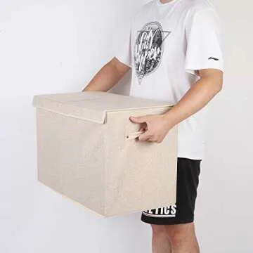 popoly Large Toy Box Chest Storage with Flip-Top Lid, Collapsible Kids Storage Boxes Container Bins for Toys, Playroom Organizers, 25"x13" x16"(Linen Beige)