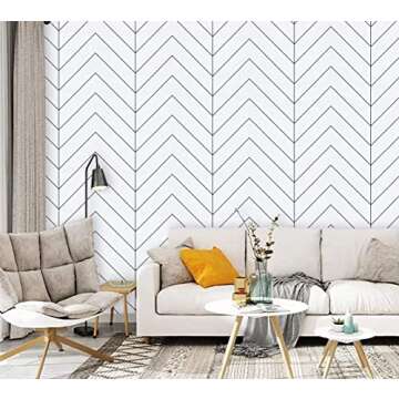 APPIOK Modern Geometric Stripe Peel and Stick Wallpaper Self Adhesive Black/White Removable Wallpape...
