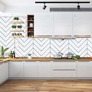 APPIOK Modern Geometric Stripe Peel and Stick Wallpaper Self Adhesive Black/White Removable Wallpaper Durable Line Up Easily for Home Decoration Old Furniture Renovation 17.7''x118.1''
