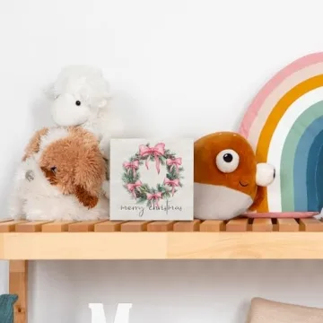 KFXHANGD Pink Christmas Wreath Bow Wooden Box Sign