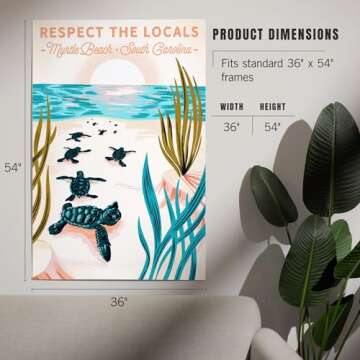 Lantern Press 36x54 Inch Giclee Art Print Wall Decor, Myrtle Beach, South Carolina, Turtle, Respect the Locals