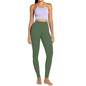 Sunzel Nunaked Workout Leggings for Women, Tummy Control Compression Workout Gym Yoga Pants, High Waist & No Front Seam Bronze Green Large 26"