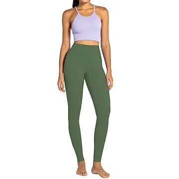 Sunzel Nunaked Workout Leggings for Women, Tummy Control Compression Workout Gym Yoga Pants, High Waist & No Front Seam Bronze Green Large 26"