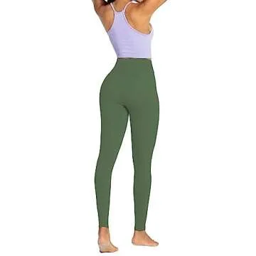 Sunzel Nunaked Workout Leggings for Women, Tummy Control Compression Workout Gym Yoga Pants, High Waist & No Front Seam Bronze Green Large 26"