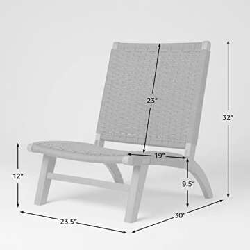 Aspect Living 64967 Pura Vida Modern Outdoor Lounge Chair - Comfortable Reclining Design with Woven Web Seat, Durable Wood Construction - Ideal for Porch, Patio, Lawn, Garden - Charcoal Gray