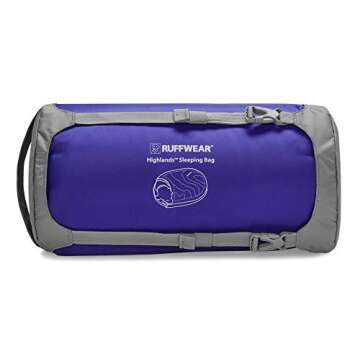 Ruffwear, Highlands Dog Sleeping Bag, Water-Resistant Portable Dog Bed for Outdoor Use, Huckleberry Blue, Medium