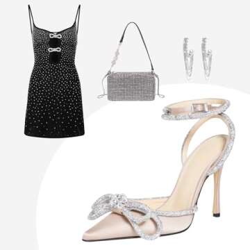 MIRAAZZURRA Women High Heeled Sandals Satin Sparkly Rhinestone Double Bow Sandals Pointy Toe Stiletto Adjustable Crystal Ankle Straps Buckle Shoes Summer Bridal Shoes Nude Size 6