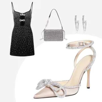 MIRAAZZURRA Women High Heeled Sandals Satin Sparkly Rhinestone Double Bow Sandals Pointy Toe Stiletto Adjustable Crystal Ankle Straps Buckle Shoes Summer Bridal Shoes Nude Size 6