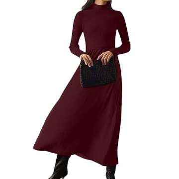 Lauweion Women's Turtleneck Sweater Maxi Dress Long Sleeve Slim Fit Ribbed Knit Pullover Jumper Top Fall Flowy Long Dresses Brown